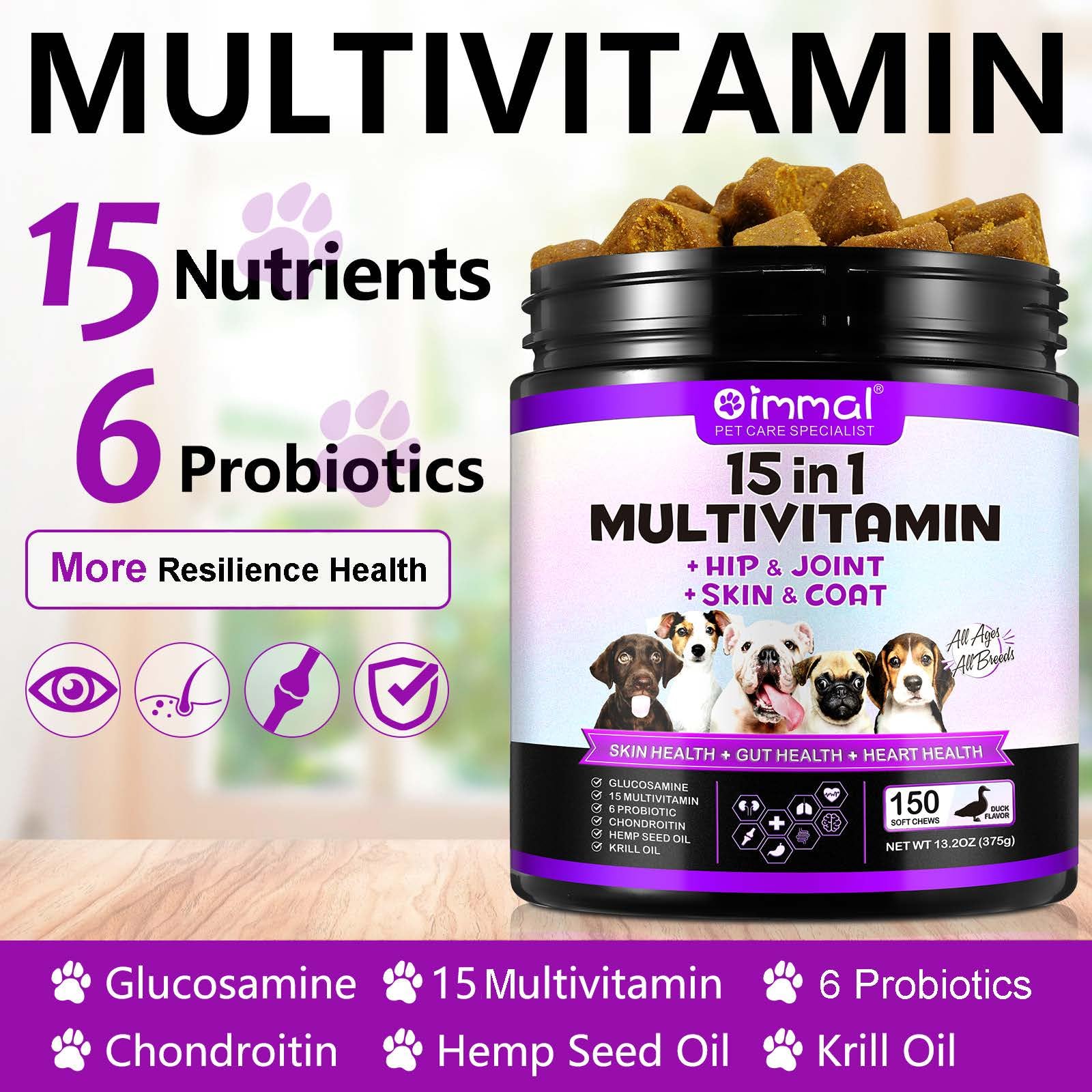 FUKEVY probiotic-enriched chews illustrating gut health and nutrient absorption.