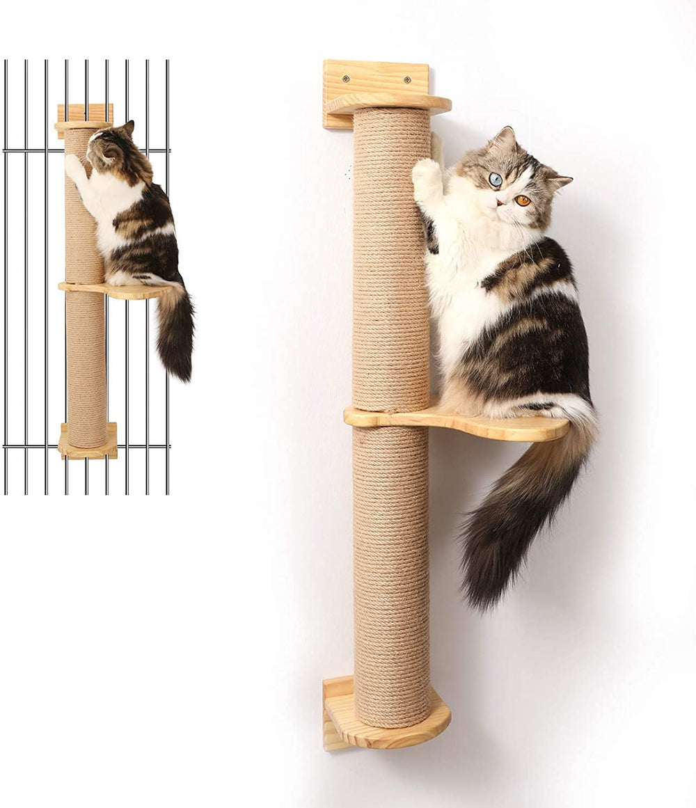 FUKUMARU cat activity tree with wall-mounted scratching posts for space-saving setup