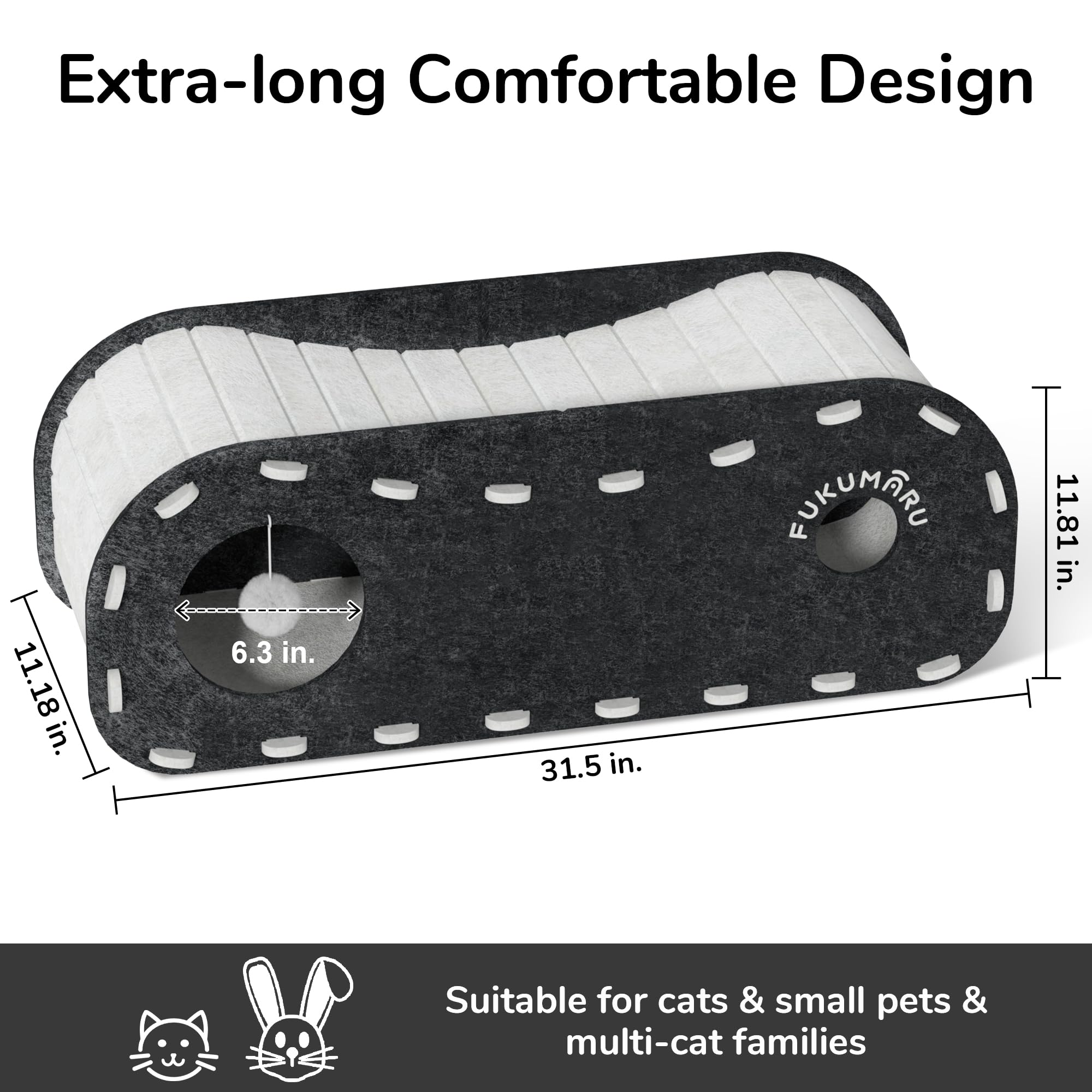 FUKUMARU cat bed fluffy ball hanging demonstrates interactive enrichment during rest