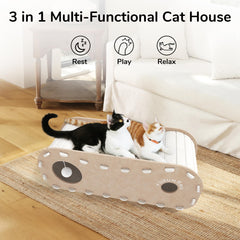 FUKUMARU cat bed lower cave with four holes for hiding and playful peeks.