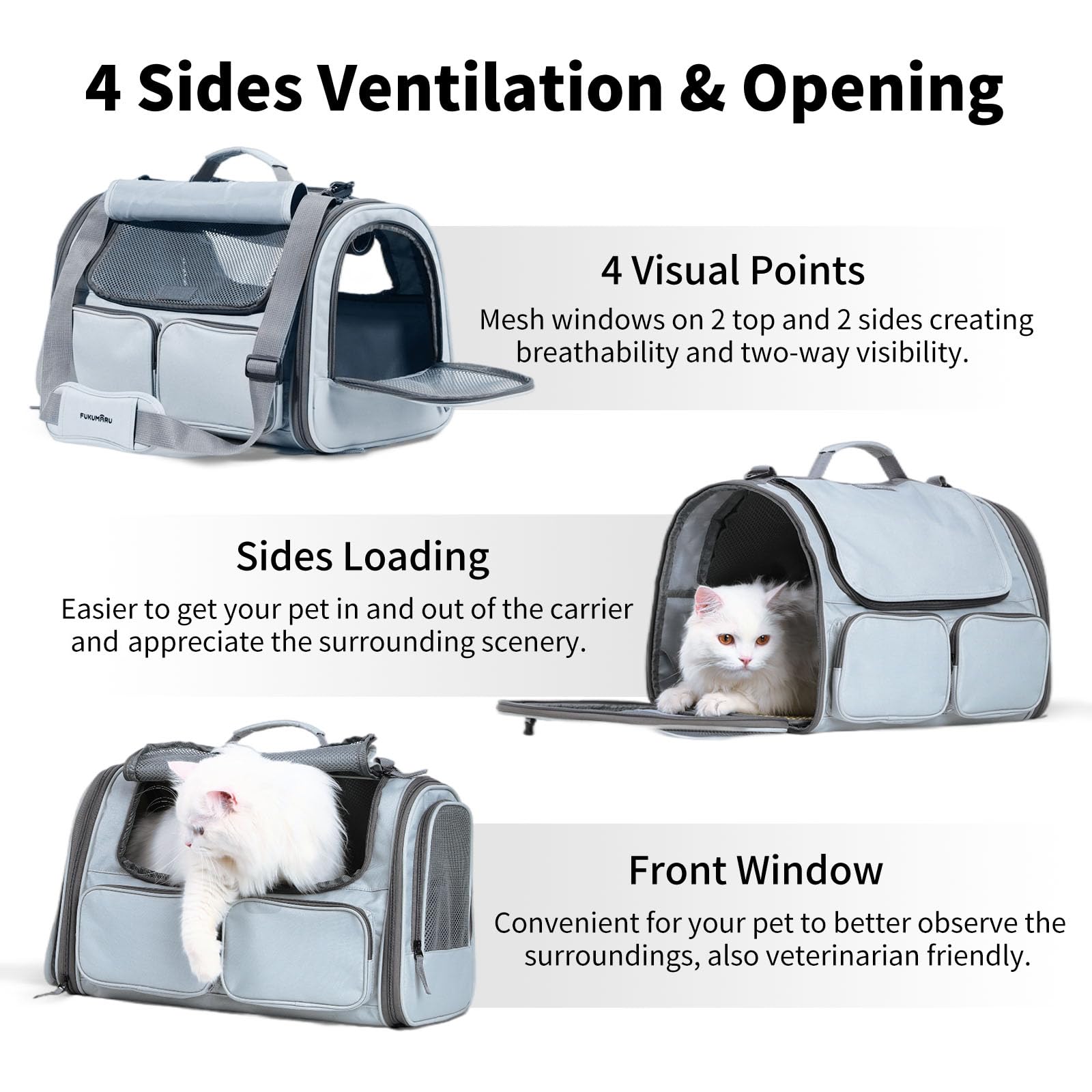 FUKUMARU cat carrier rollable cover provides privacy and shade.