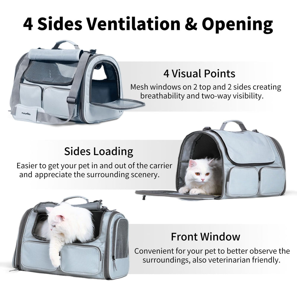 FUKUMARU cat carrier rollable cover provides privacy and shade.