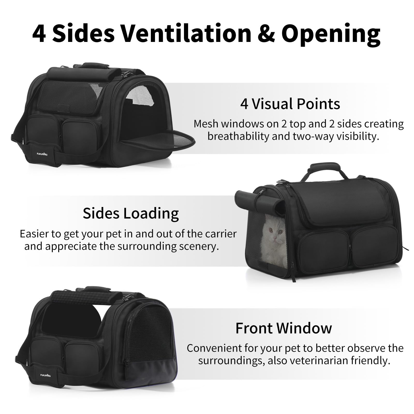 FUKUMARU cat carrier rollable cover supports nervous pets during travel.