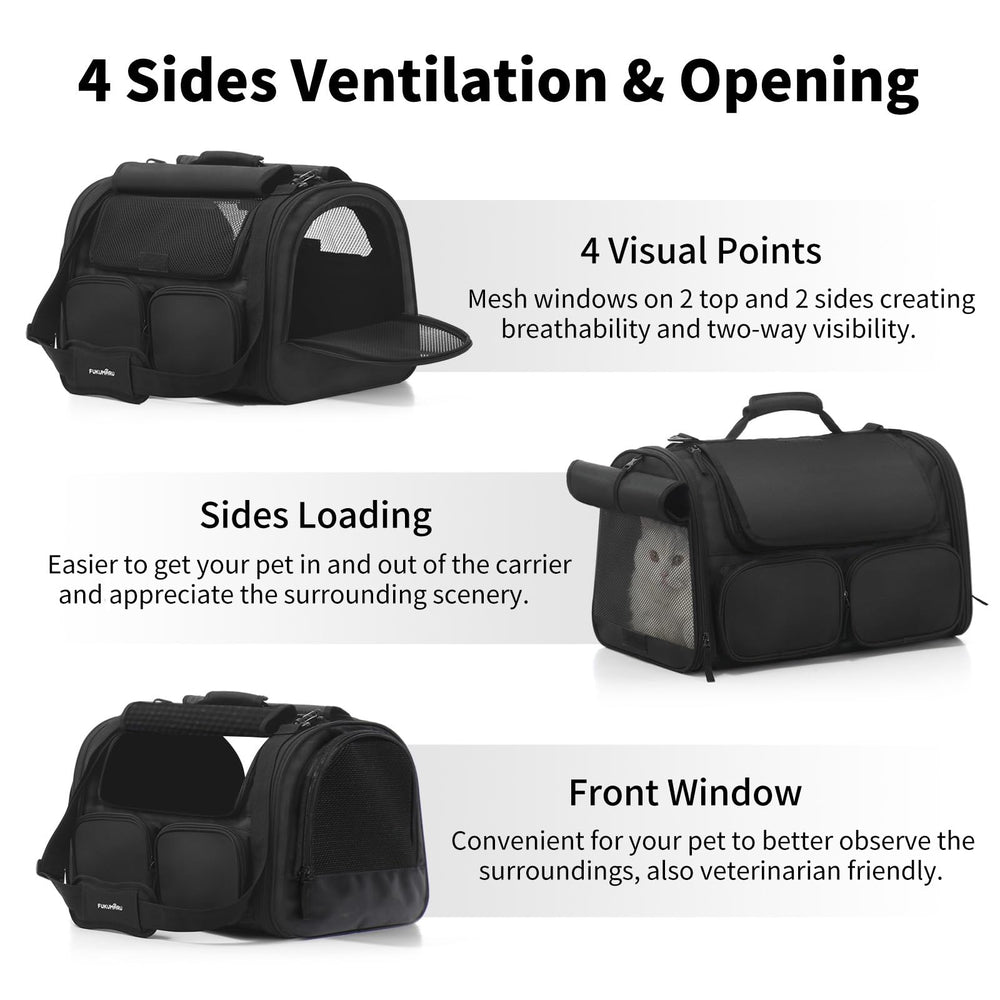 FUKUMARU cat carrier rollable cover supports nervous pets during travel.