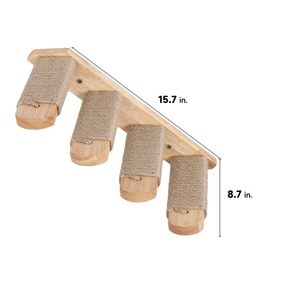 FUKUMARU cat climbing shelf close-up shows natural wood variation.