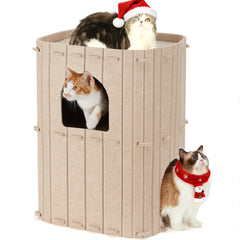 FUKUMARU Cat House front view shows spacious two-storey design for lounging