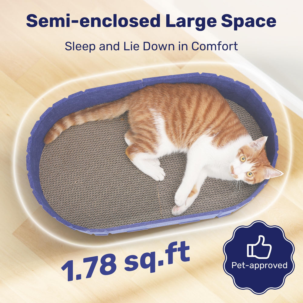 FUKUMARU cat-scratcher 24in sofa shape blue side view supporting multi-cat lounging.