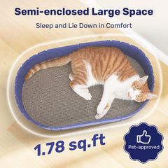 FUKUMARU cat-scratcher 24in sofa shape blue side view supporting multi-cat lounging.
