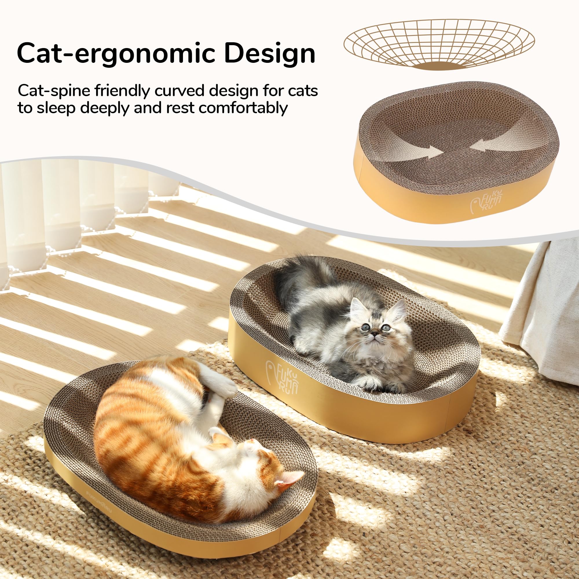 FUKUMARU cat scratcher bed 17.0 x 11.8 inches provides cozy lounging and scratching.