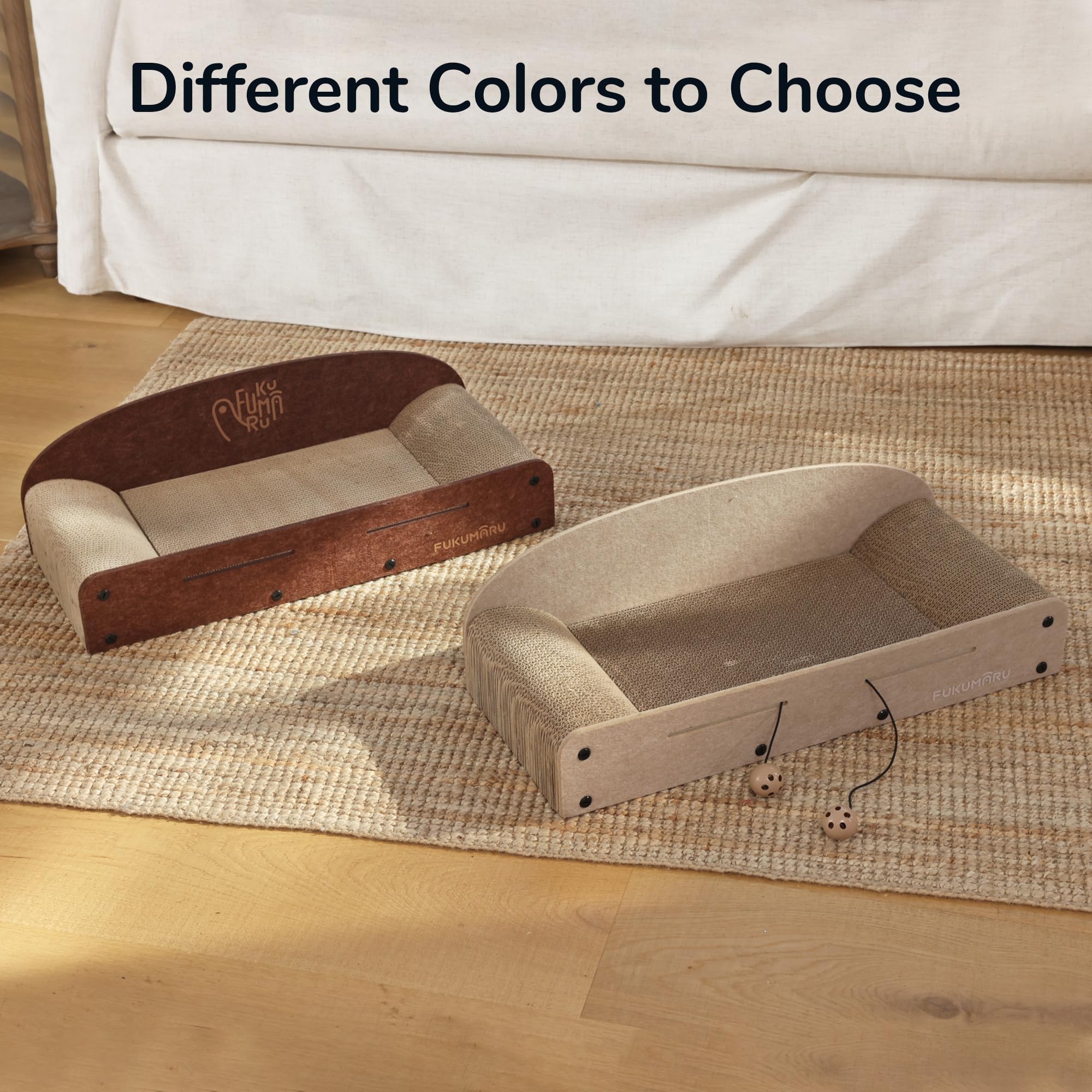 FUKUMARU 26-Inch Cat Scratcher Lounge Bed packaging contents show included pads.