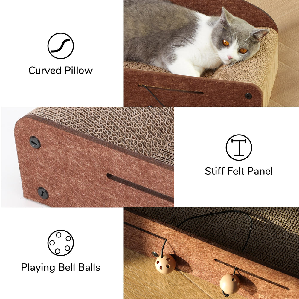 FUKUMARU 26-Inch Cat Scratcher Lounge Bed semi-enclosed design for cozy support.