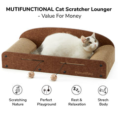 FUKUMARU 26-Inch Cat Scratcher Lounge Bed side view highlights spacious lounging area.