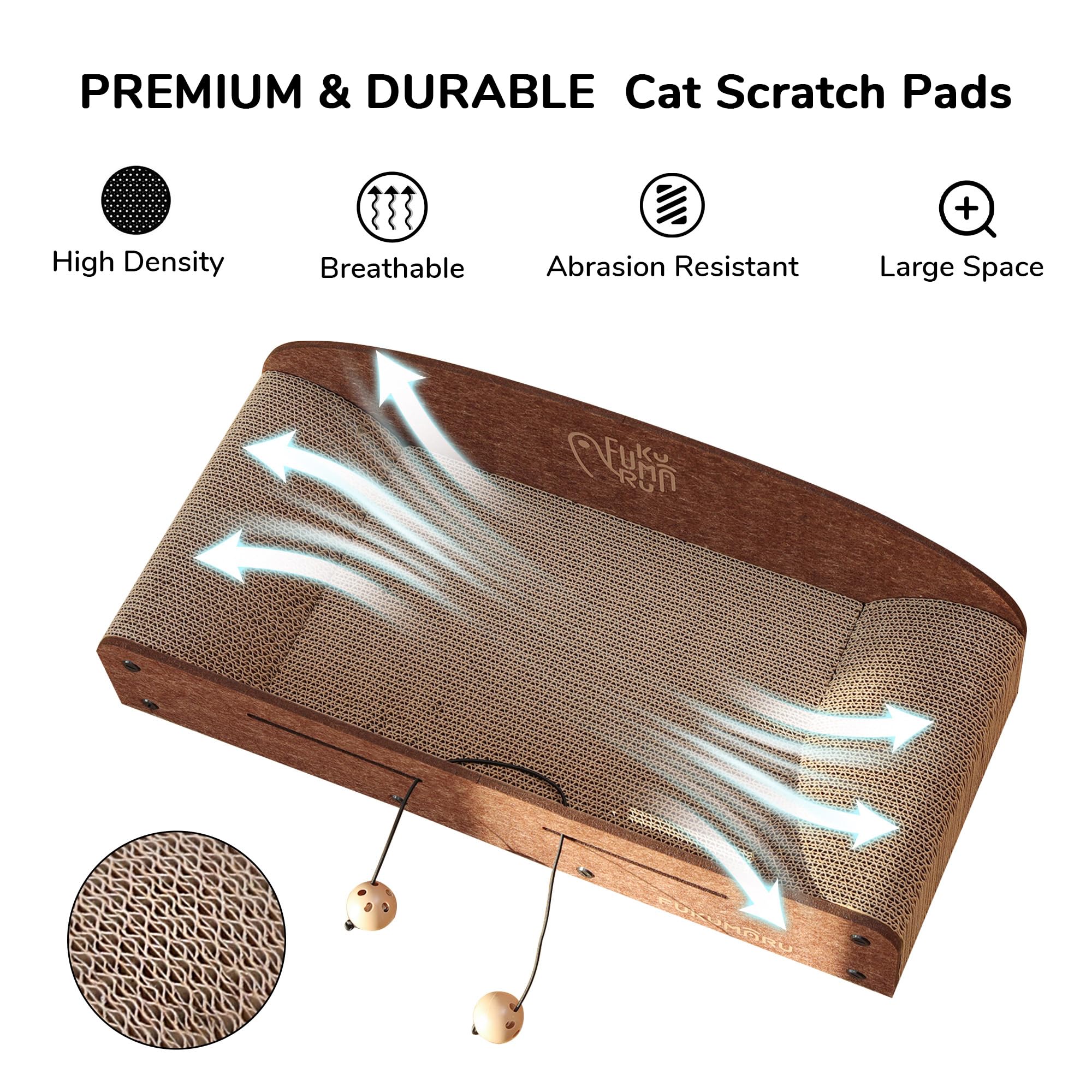 FUKUMARU 26-Inch Cat Scratcher Lounge Bed top view shows layered scratchers.