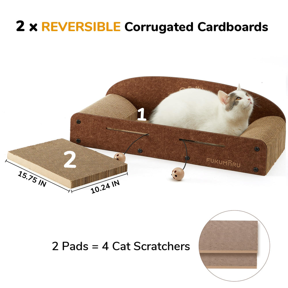 FUKUMARU 26-Inch Cat Scratcher Lounge Bed two reversible scratchers extend life.