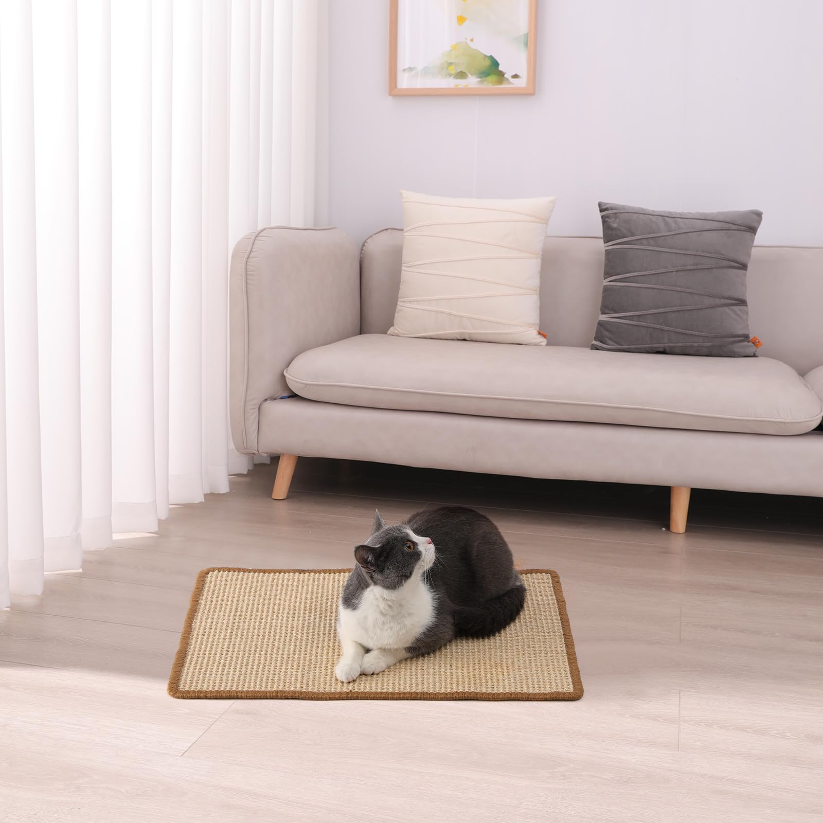 FUKUMARU Cat Scratcher Mat helps protect furniture by guiding claws to sisal