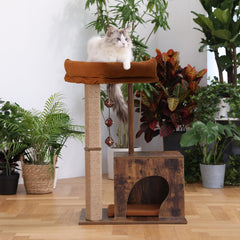 FUKUMARU cat-tree cave nap area provides cozy retreat for cats.