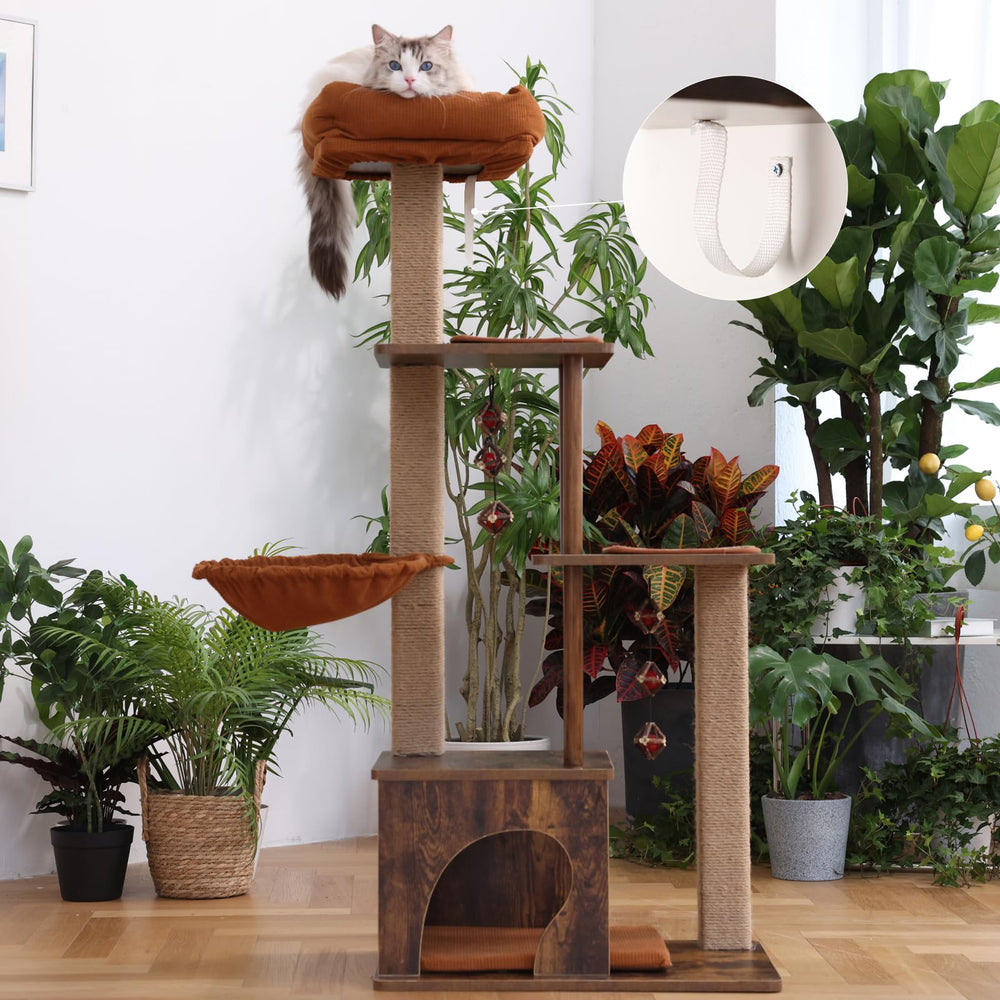 FUKUMARU cat-tree cave-nap offers a cozy hideaway for daytime naps.