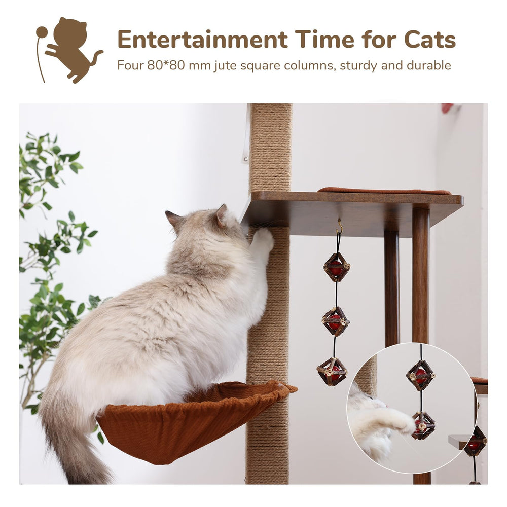 FUKUMARU cat-tree hammock-perch invites lounging and sunlit relaxation.