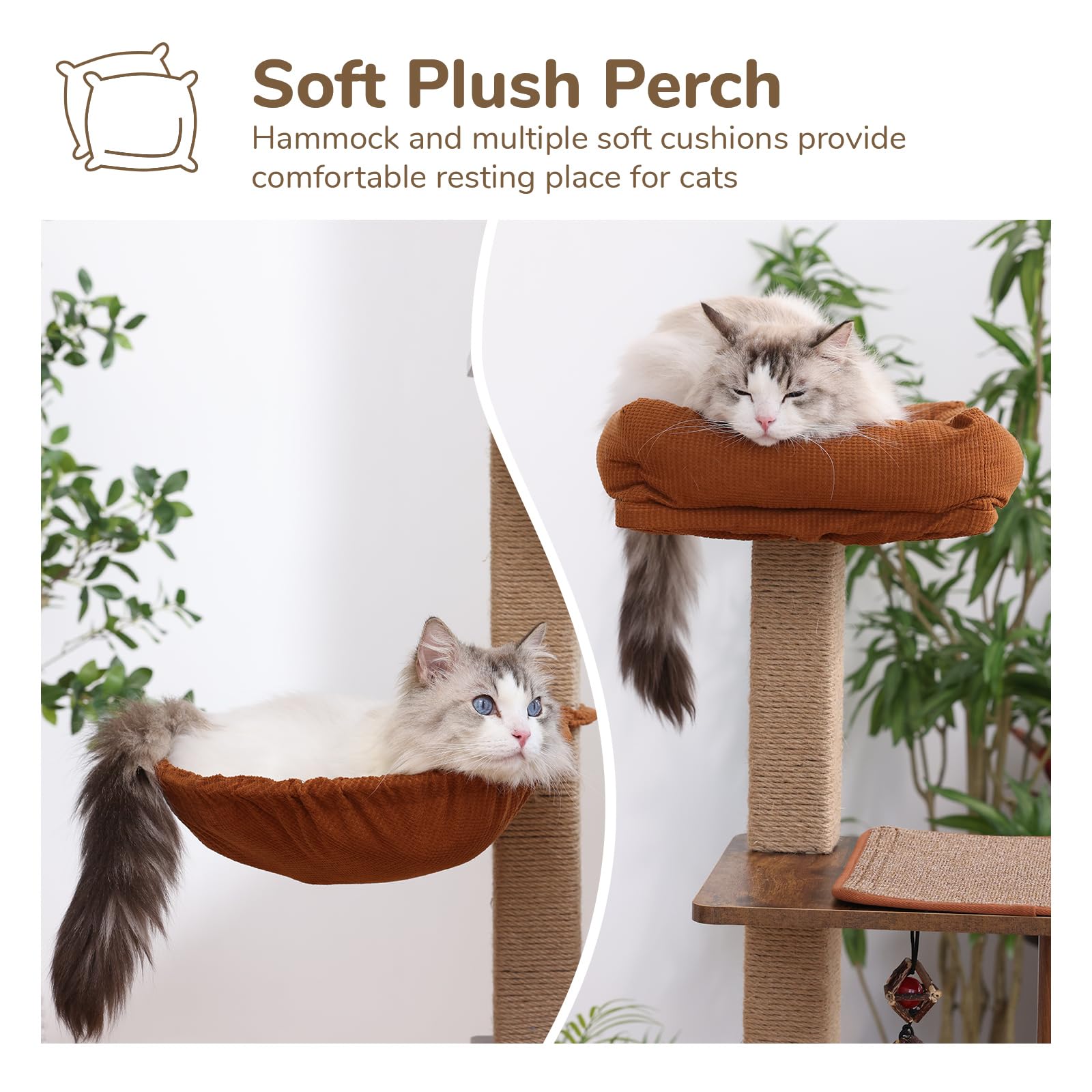 FUKUMARU cat-tree wooden veneer design blends with home décor.