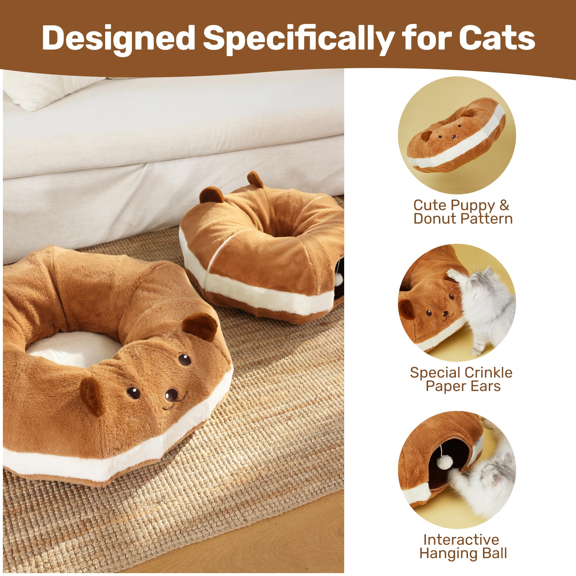 FUKUMARU cat tunnel bed anti slip bottom for stable play on floors