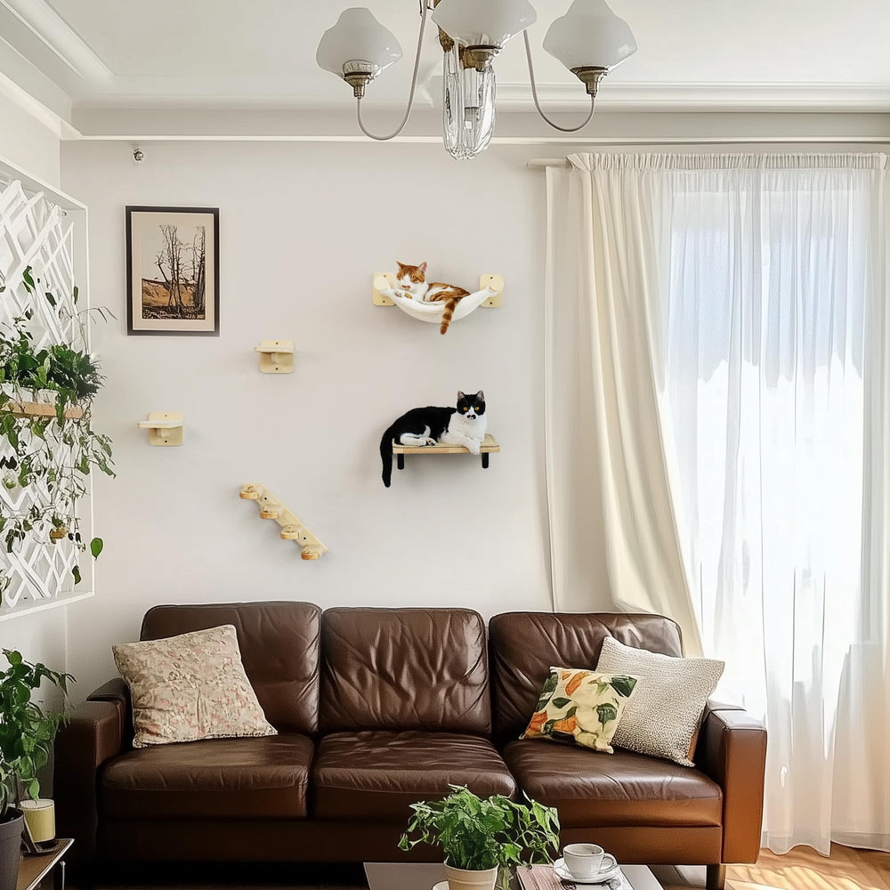 FUKUMARU Cat Wall Shelf plush fabric closeup highlights cozy lounging surface.