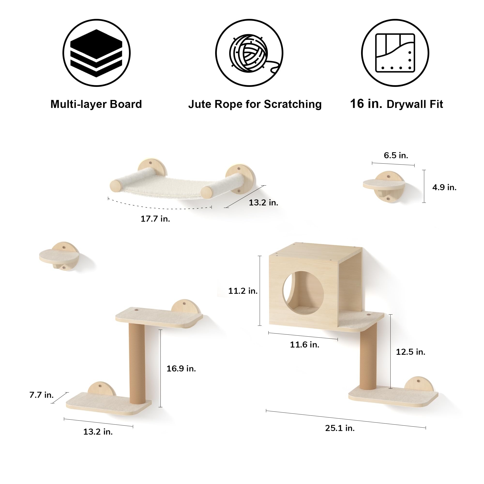 FUKUMARU cat wall shelves angle view—space-saving wall setup enhances room flow