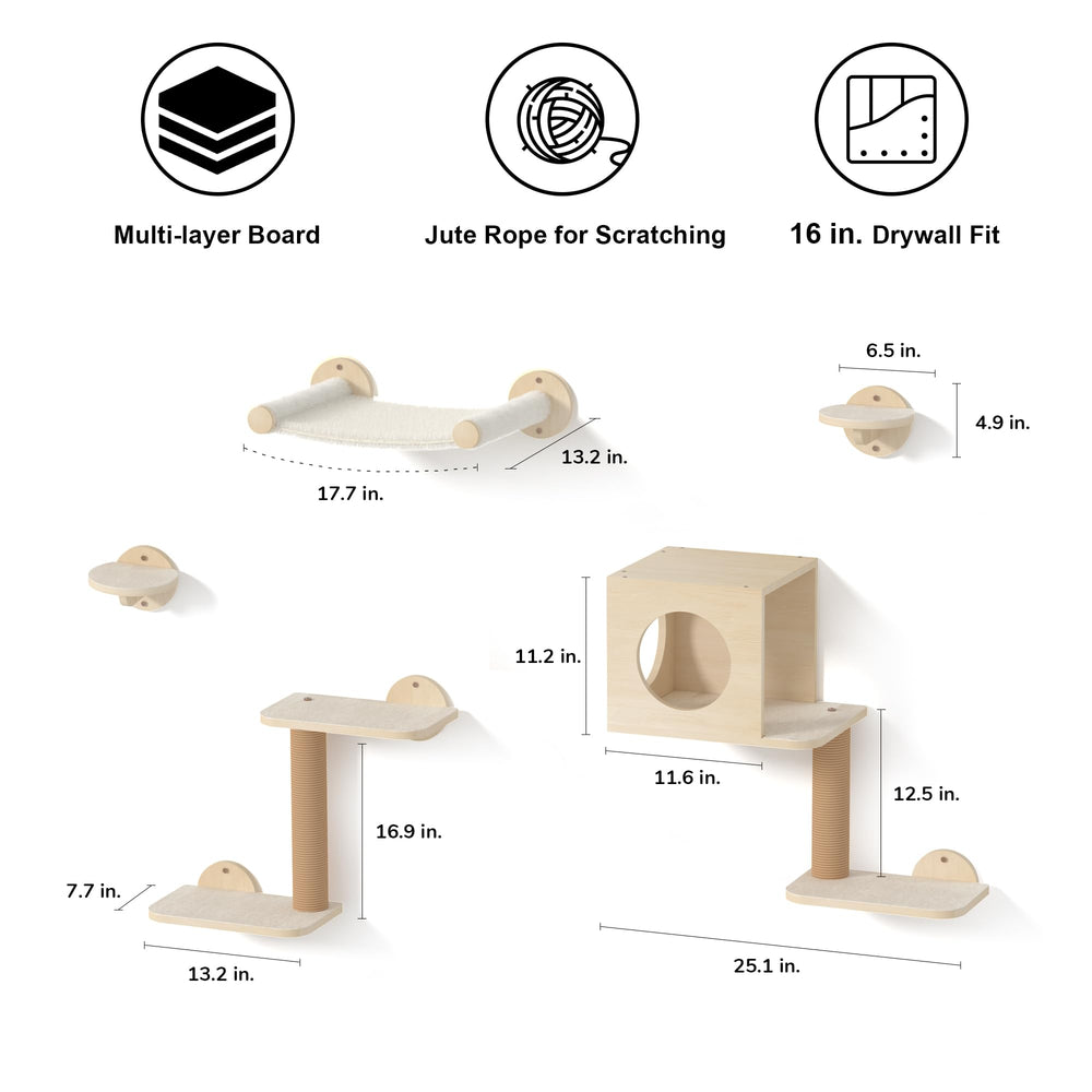 FUKUMARU cat wall shelves angle view—space-saving wall setup enhances room flow