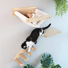 FUKUMARU cat wall shelves assembly shows sturdy mounting for safe sleeping and lounging.