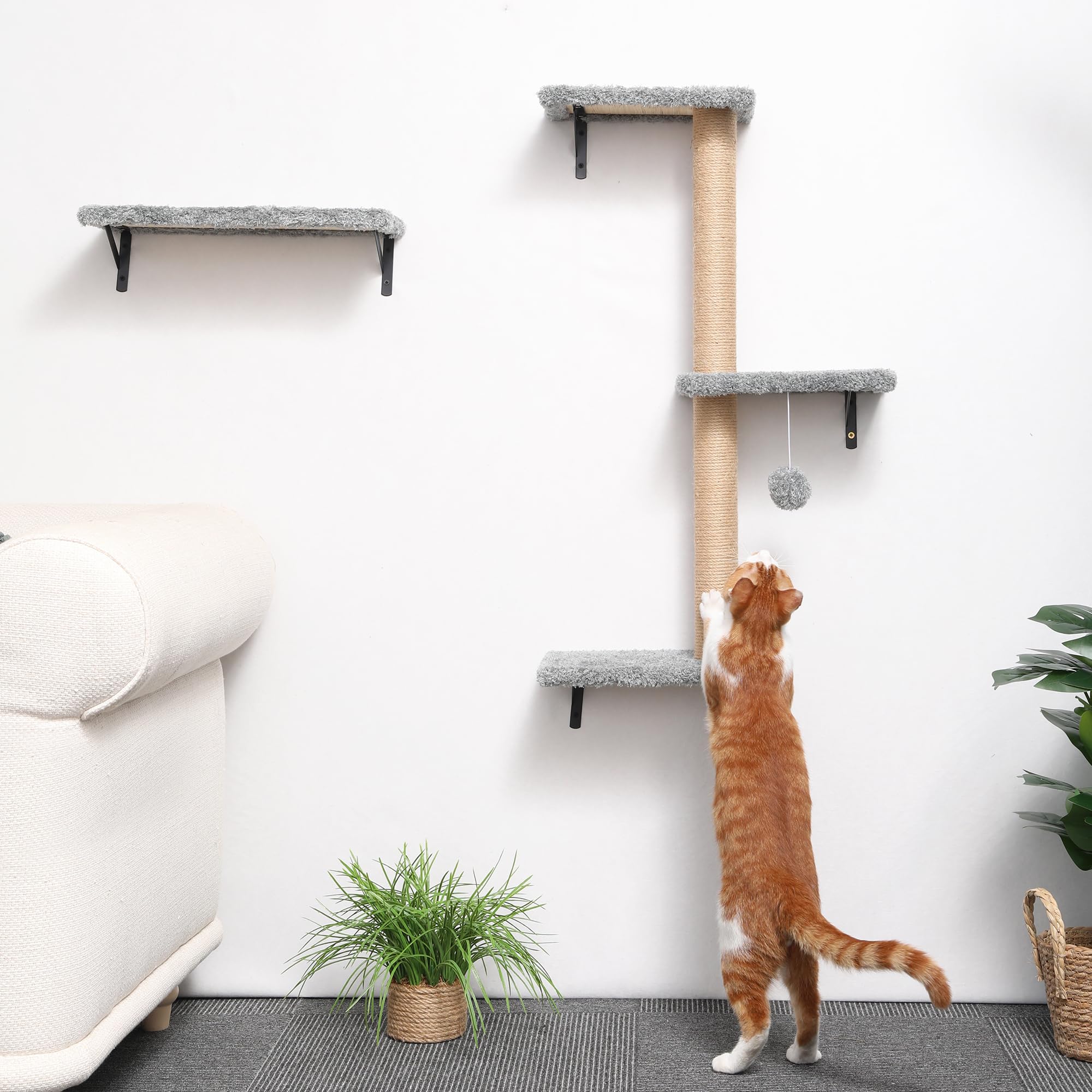 FUKUMARU cat wall shelves decor-light-gray finish blends with room aesthetics
