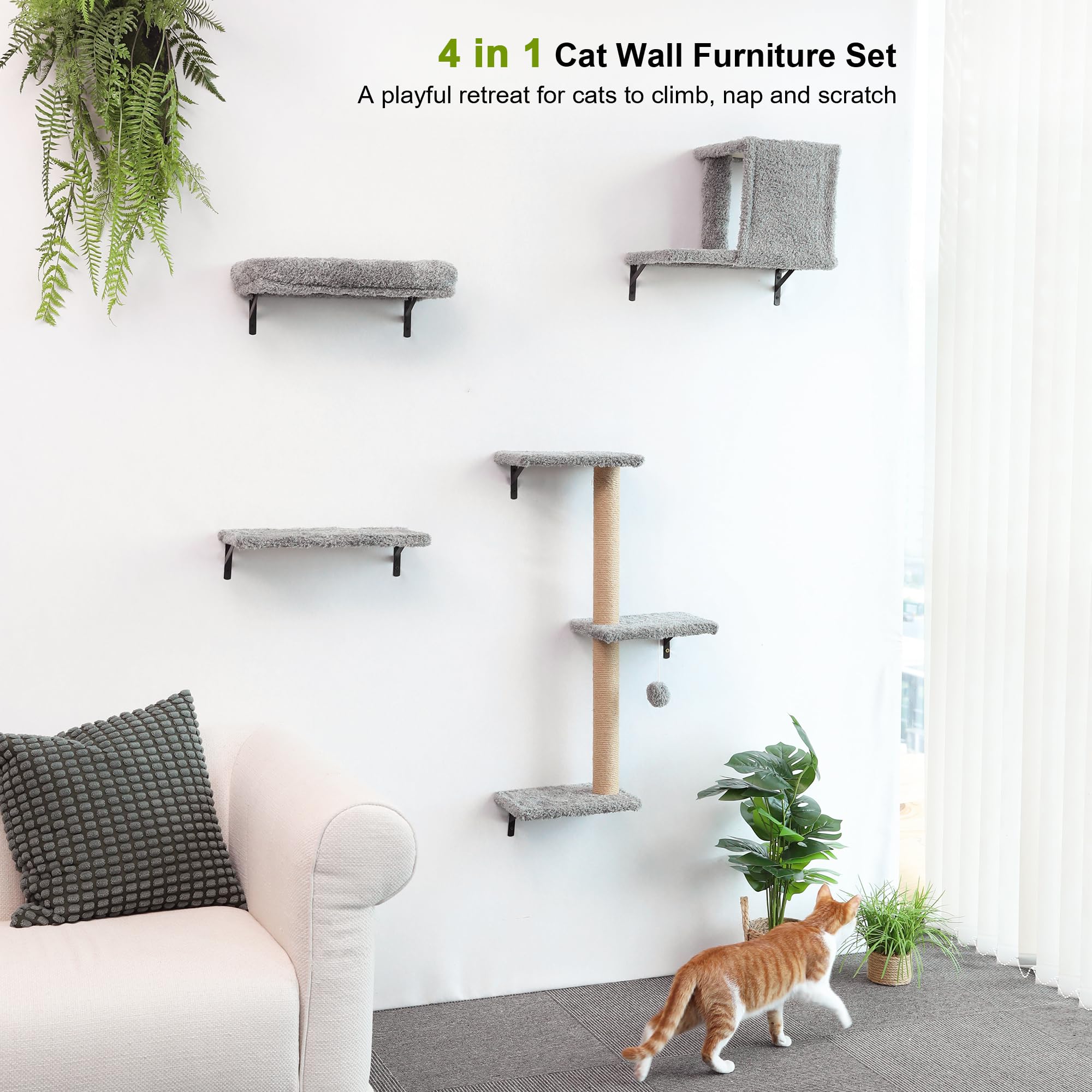 FUKUMARU cat wall shelves scratching post close-up highlights durable fibers and safe texture
