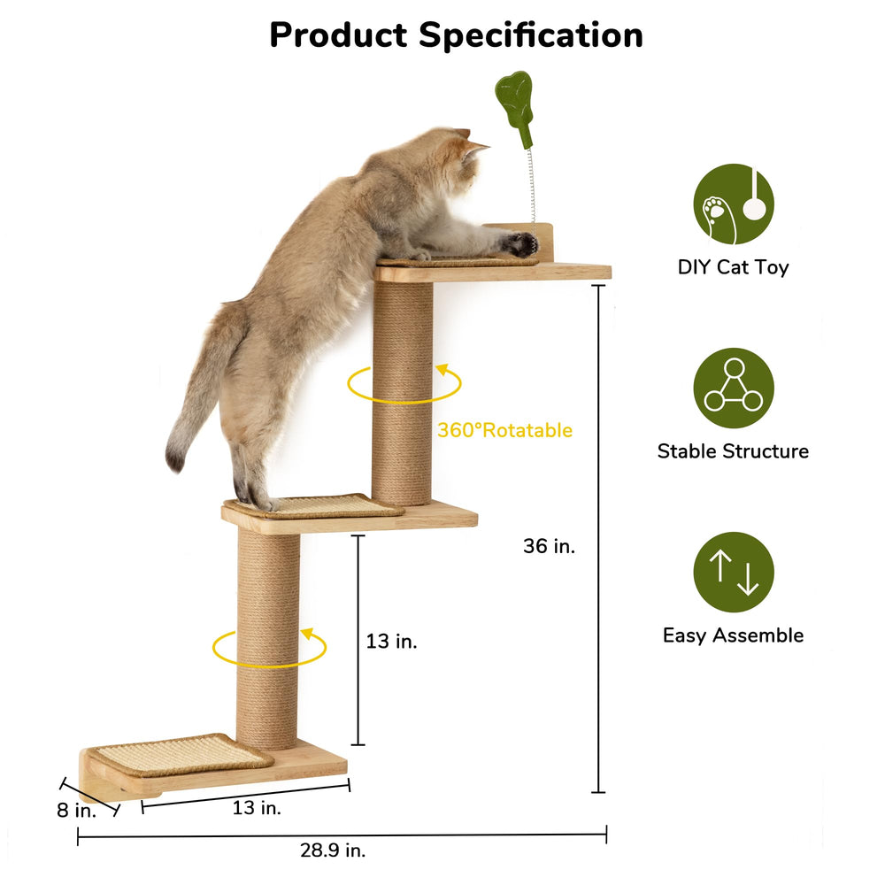 FUKUMARU Cat Wall Shelves scratching-post view highlights vertical scratching for healthy claws.