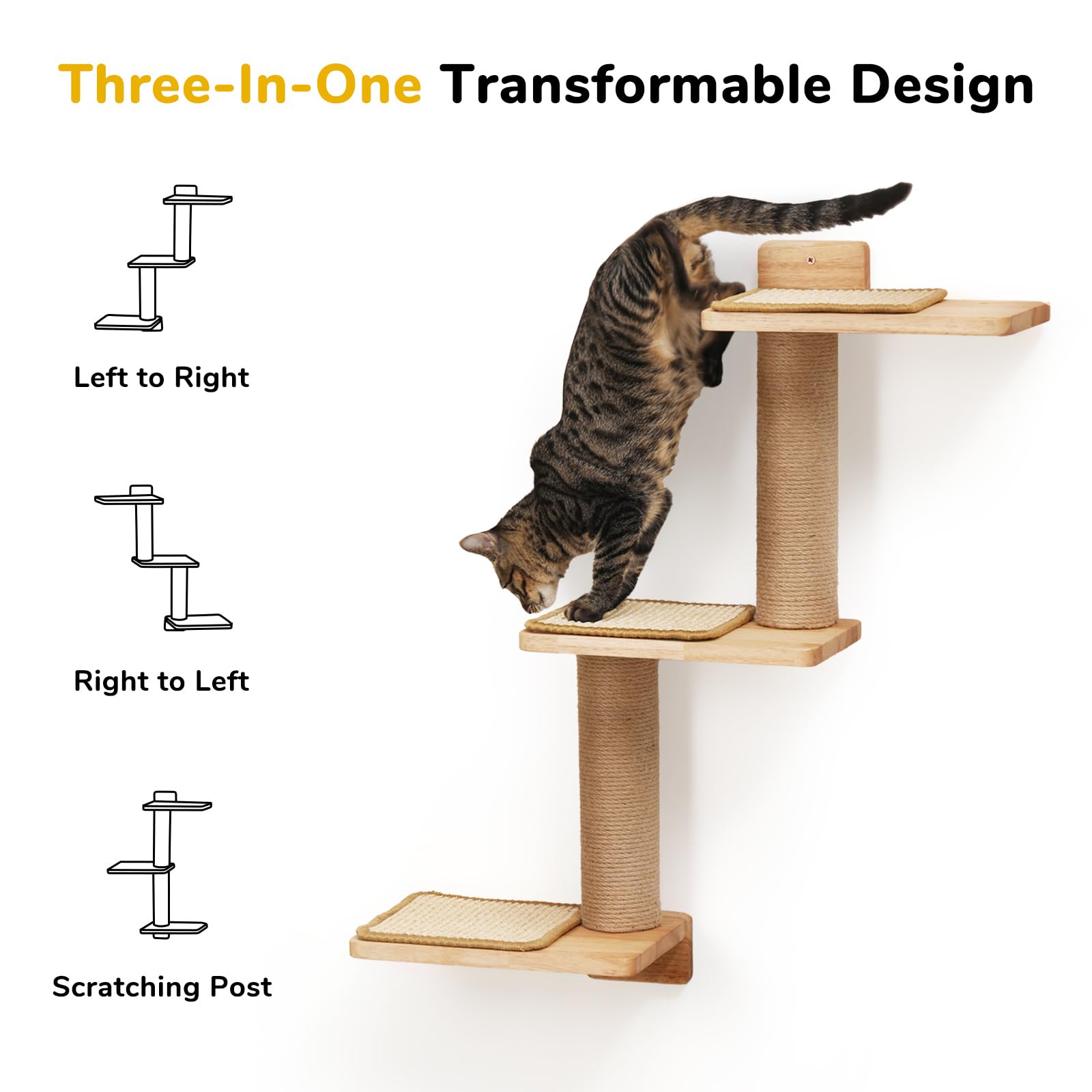 FUKUMARU Cat Wall Shelves sisal mats close-up communicates slip-resistant steps for safe use.