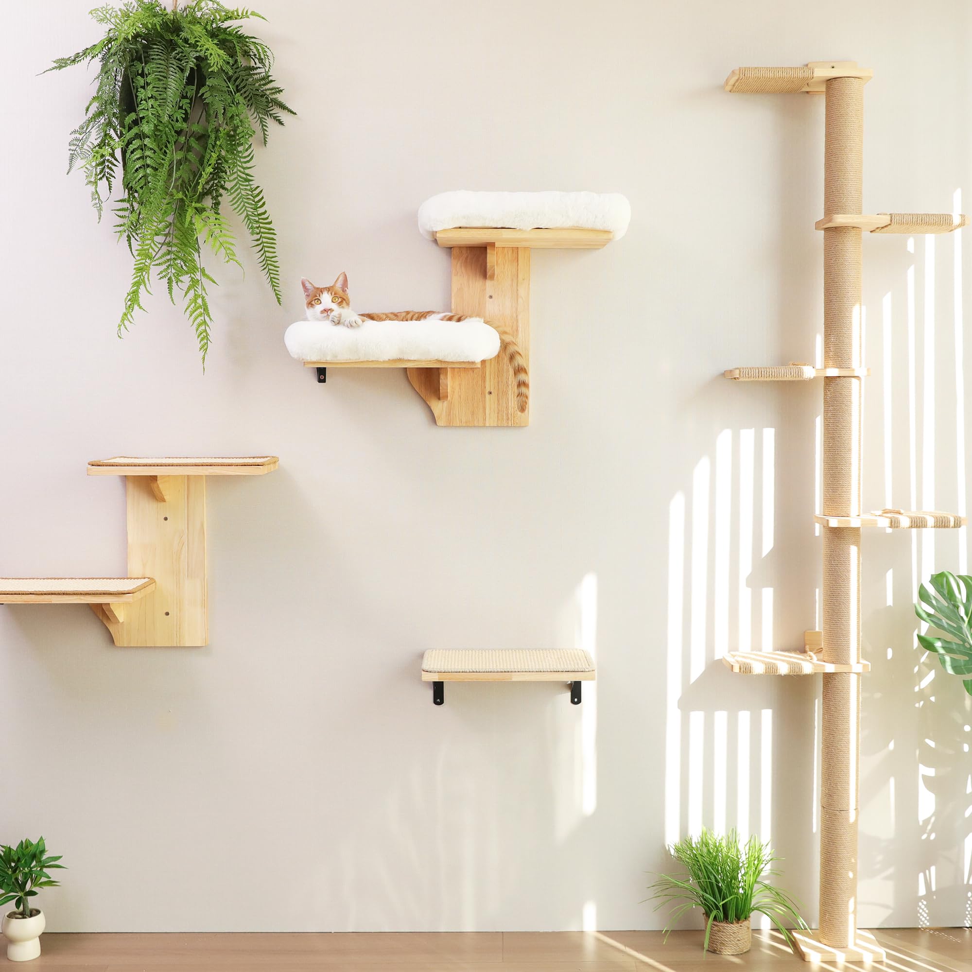 FUKUMARU cat wall shelves solid rubber wood ensures durability