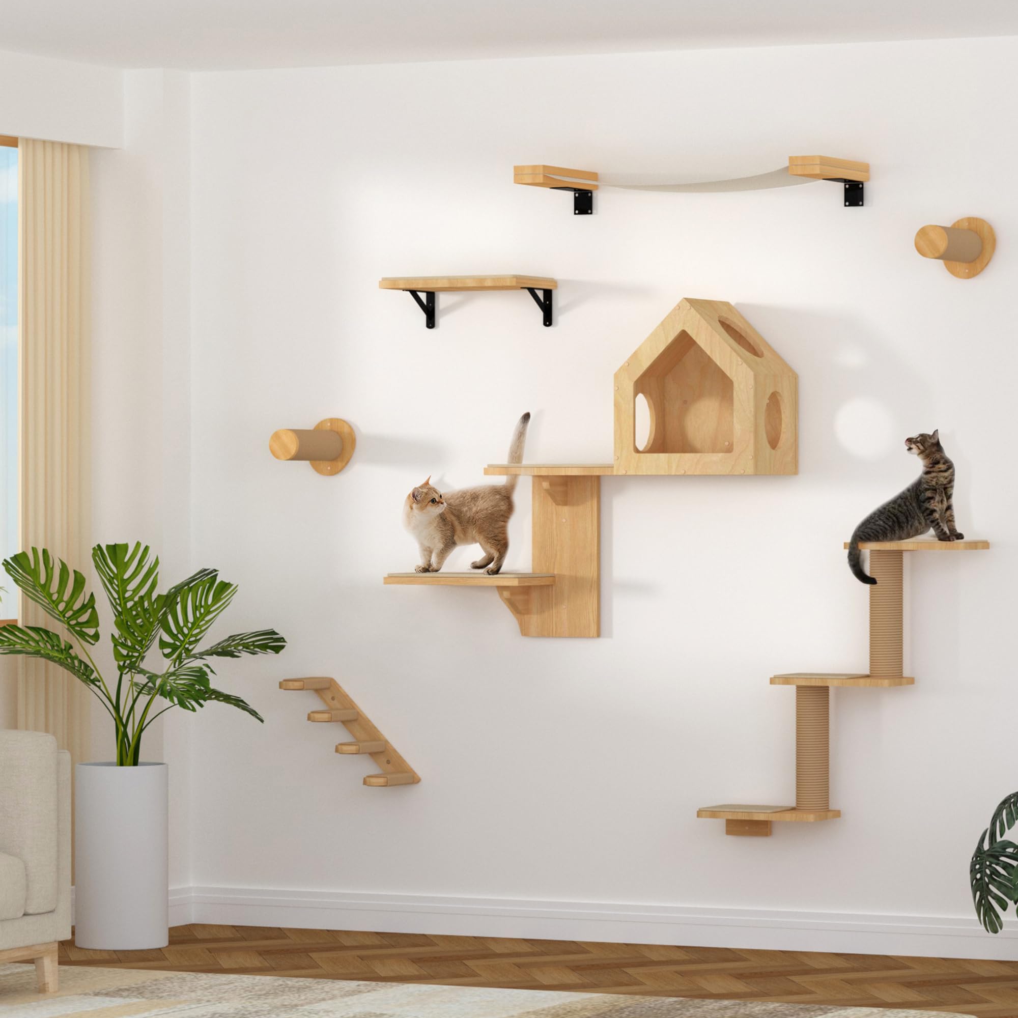 FUKUMARU Cat Wall Shelves space-saving design demonstrates vertical use of wall area.