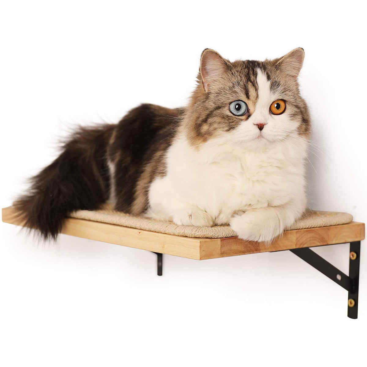 FUKUMARU cat wall shelves wood-floating sisal mat highlights durable wood and scratching surface.