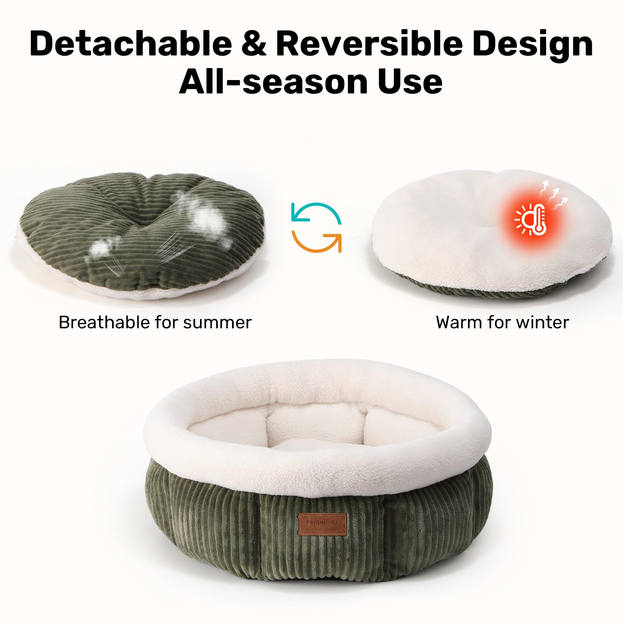 FUKUMARU corduroy round bed cushion removed for easy washing