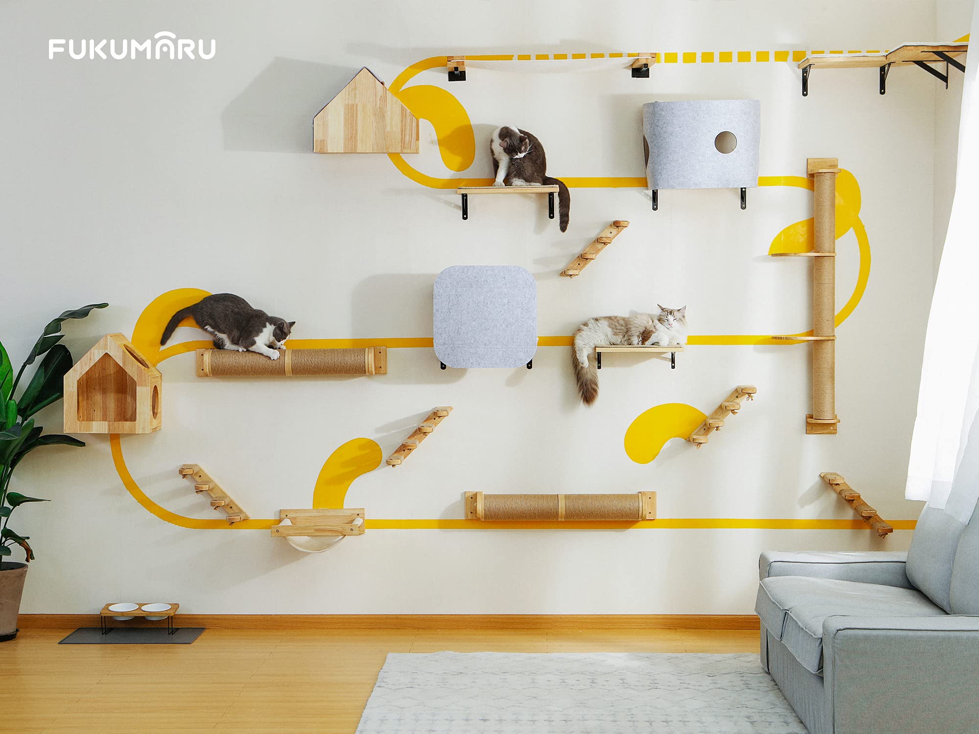 FUKUMARU DIY cat wall ideas image featuring bridge and shelves.