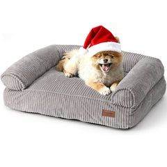 FUKUMARU dog couch bed corduroy cover offers warm comfort for cold evenings.