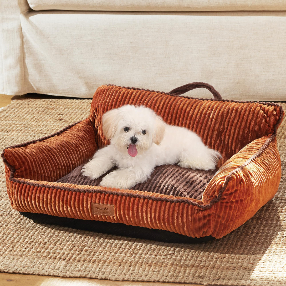 FUKUMARU dog couch bed plush corduroy surface for cozy naps.