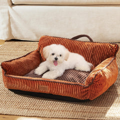 FUKUMARU dog couch bed plush corduroy surface for cozy naps.