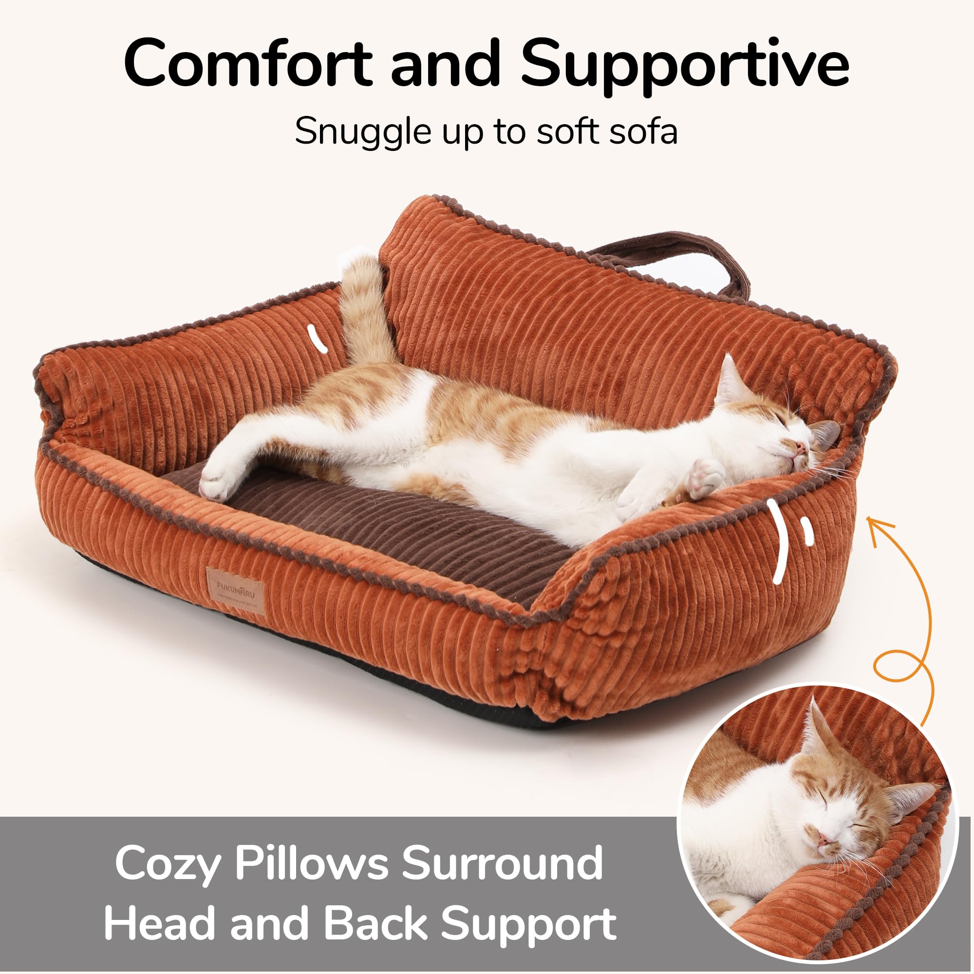 FUKUMARU pet bed with removable washable cover for easy cleaning.