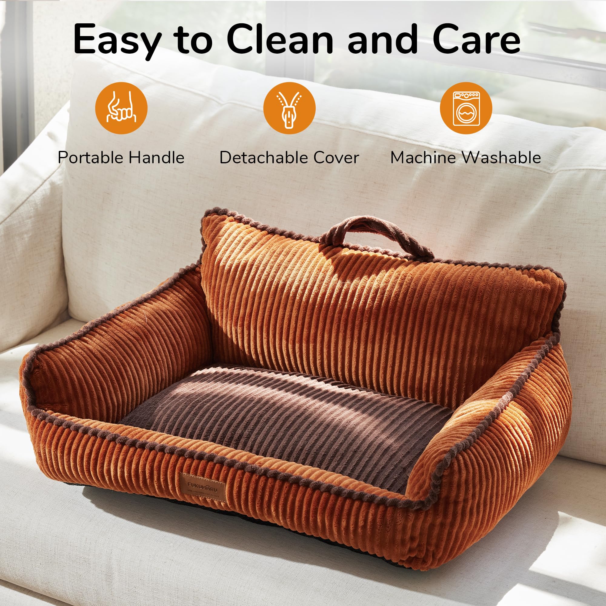 FUKUMARU pet sofa with non-slip base keeps it secure.