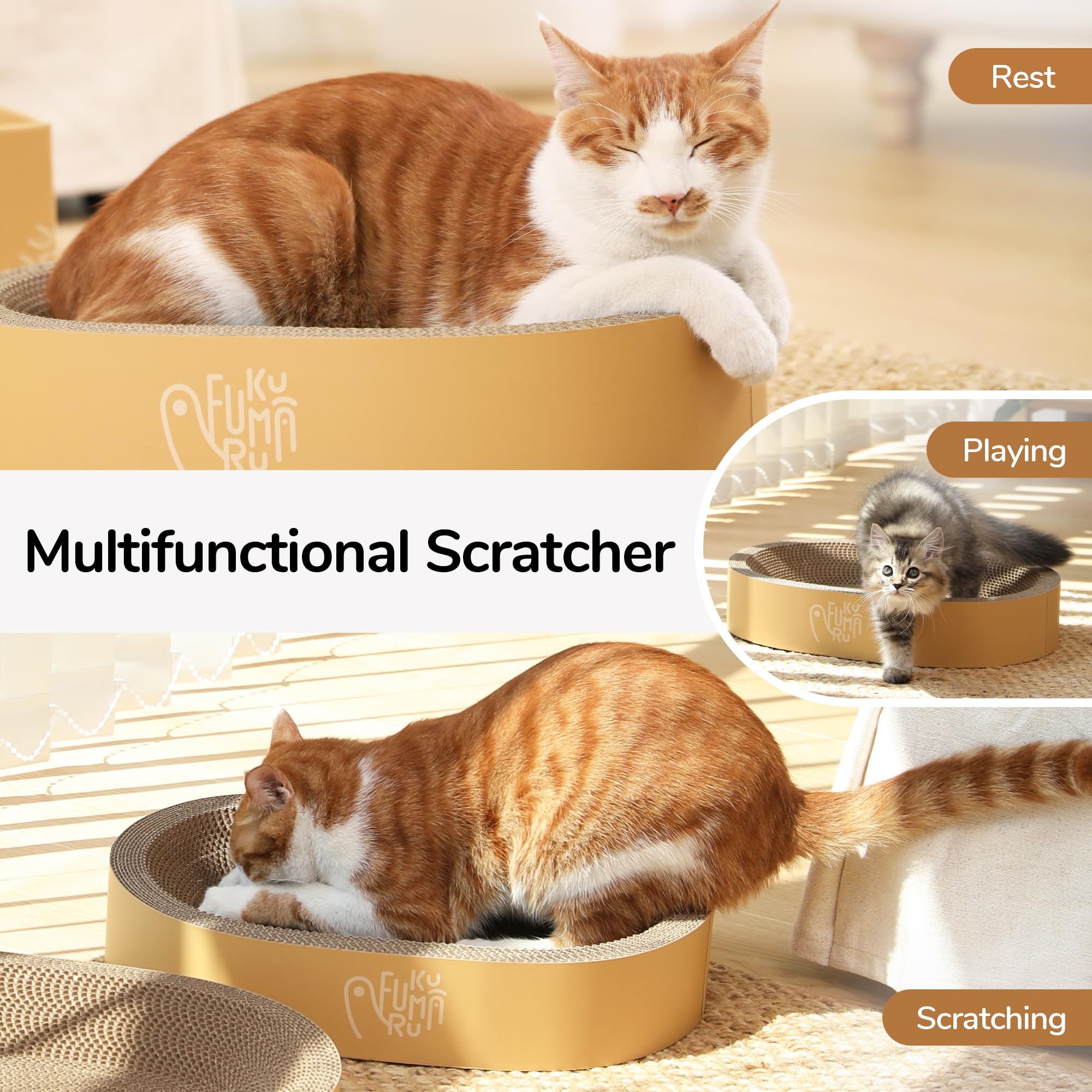 FUKUMARU scratcher box with dimensions 17.3 x 11.8 inches offering durable scratching space.