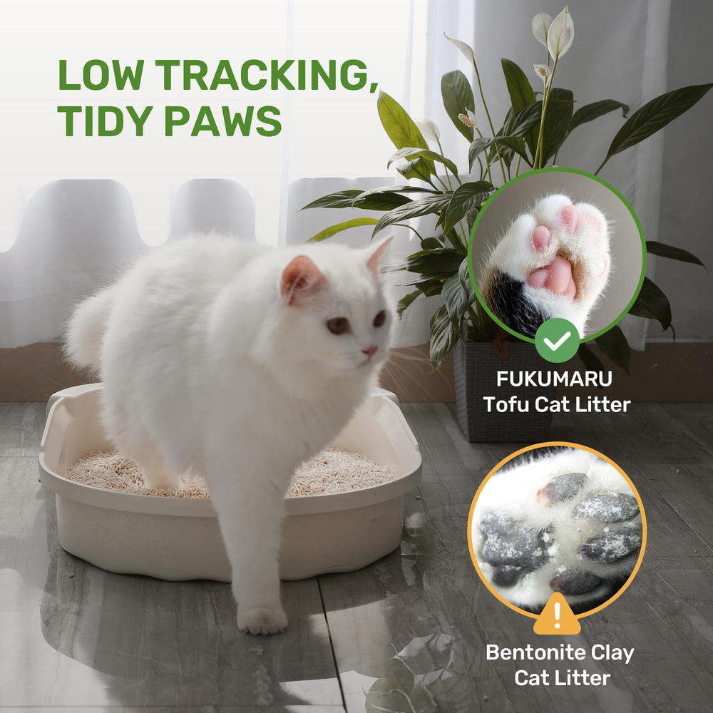 Display of 4-pack box showing 32lb total of FUKUMARU tofu litter.