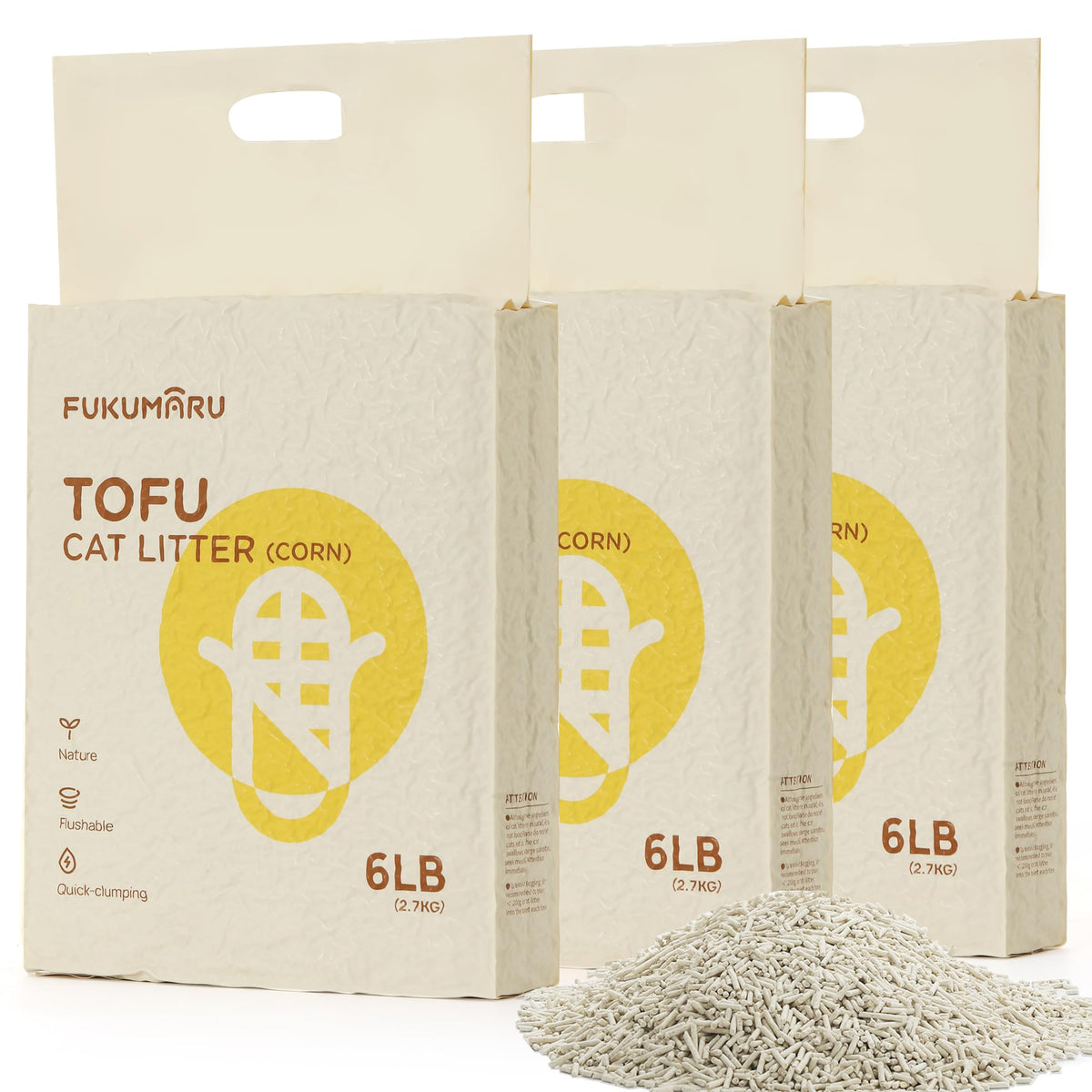 FUKUMARU tofu cat litter bag front view highlighting eco-friendly 18 lb bundle