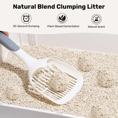 Close-up of dense clumps forming in FUKUMARU tofu cat litter for fast scooping.