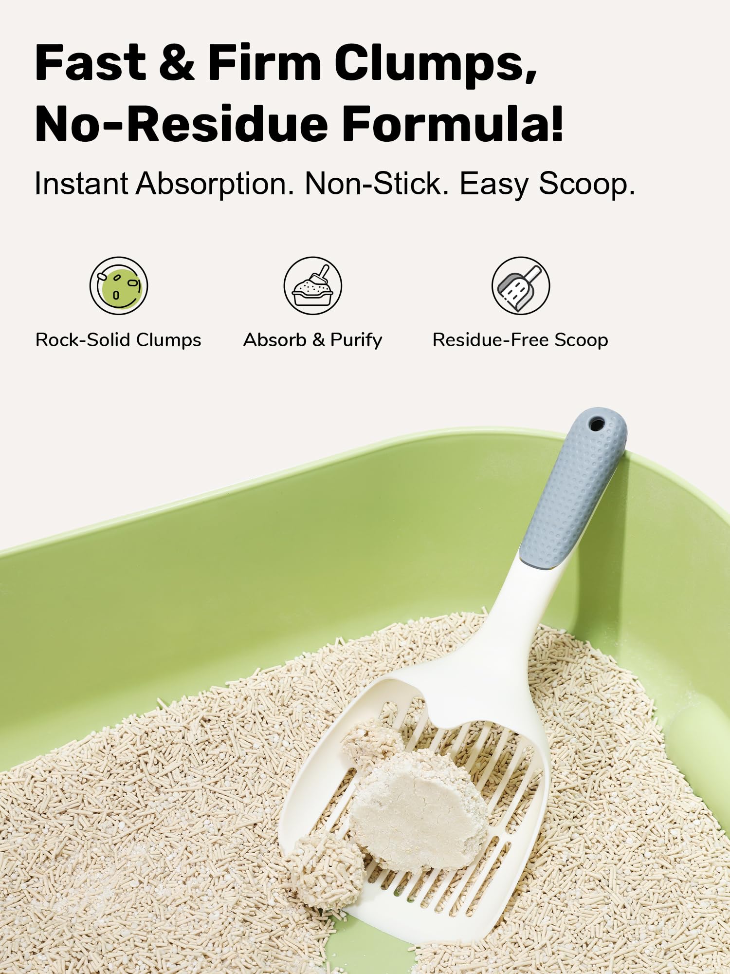 FUKUMARU tofu cat litter demonstrates fast clumping for quick scooping.