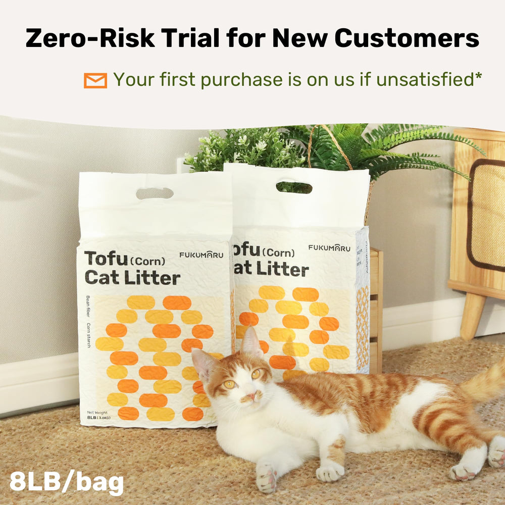 Dust-free surface around litter box with FUKUMARU tofu litter.