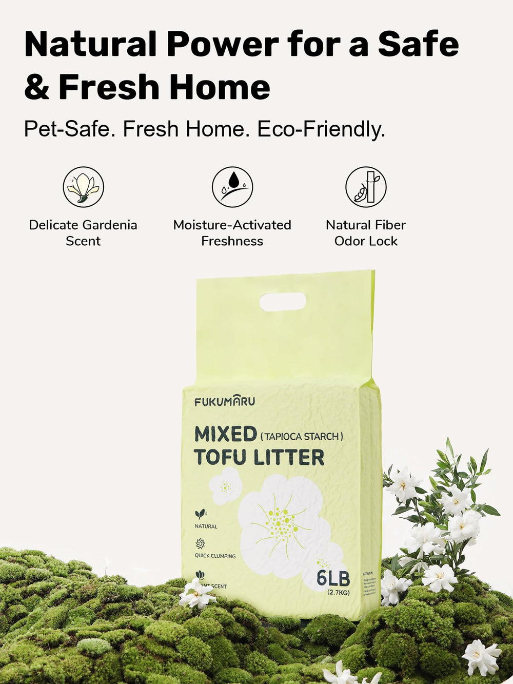 FUKUMARU tofu cat litter odor-control feature helps keep rooms fresher.