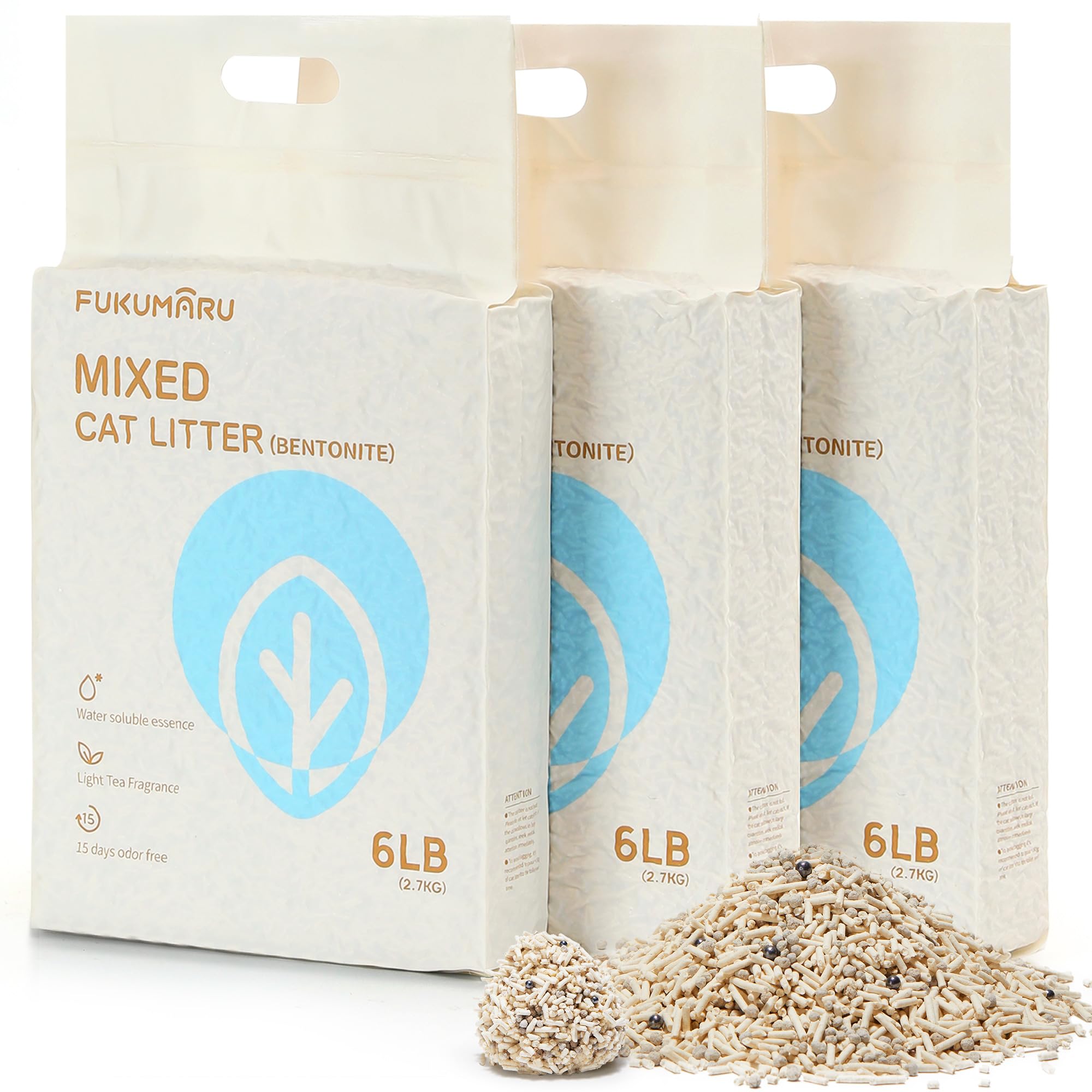 FUKUMARU Tofu Cat Litter packaging showing the 3 bag set for easy storage.